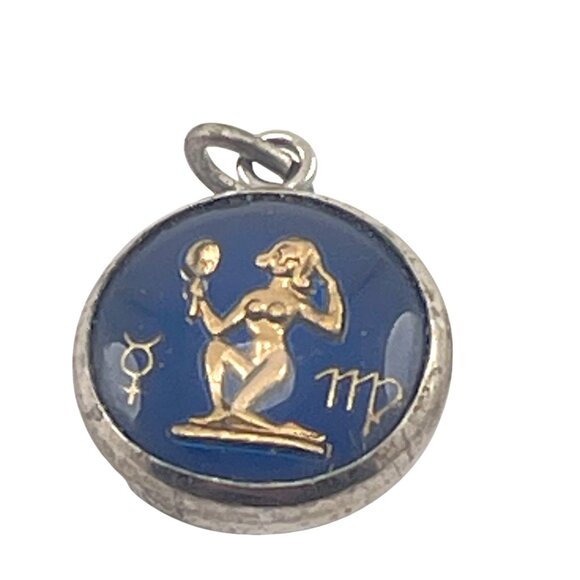 Virgo Zodiac Pendant Charm Glass Bubble Blue Sterling Enamel Astrology Jewelry S - Picture 3 of 6